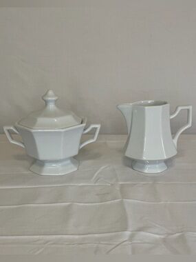 SEA GULL FINE CHINA White Porcelain Sugar Bowl and Creamer Set